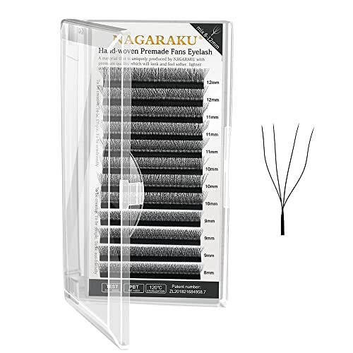 NAGARAKU Extensiones de Pestañas Volumen Ruso Prefabricados 4D 0.07 D 14mm Mix Tejidas a Mano Injerto Fácil Natural Blando Suave Eyelash Extensions Pestañas Postizas Negro