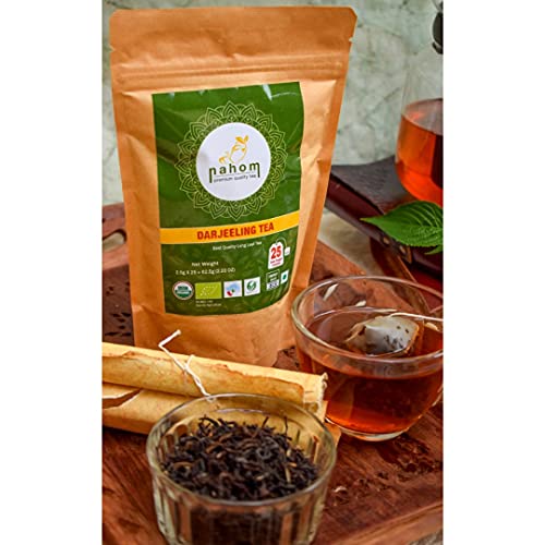 NAHOM Premium Darjeeling Loose Leaf Black Tea, Himalayan Black Tea - Flowery, Aromatic & Delicious | Picked & Packed in India | Champagne of Teas | 25 Tea Bags