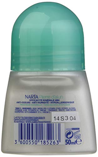 Narta – Desodorante de bola con piedra de alumbre para mujer – Eficacia 48 h – 50 ml