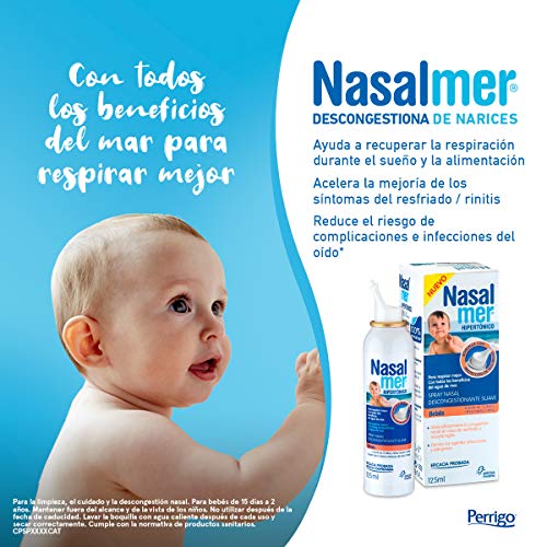 Nasalmer Bebes - Spray Contra la Congestión Nasal - Spray de Higiene y limpieza Nasal - Bebes a partir de 15 días - 100% Agua de Mar. Descongestión y Limpieza Nasal - Solución Hipertónica - 125 ml