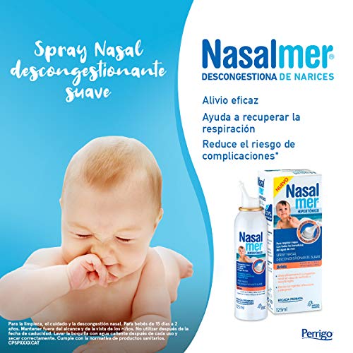 Nasalmer Bebes - Spray Contra la Congestión Nasal - Spray de Higiene y limpieza Nasal - Bebes a partir de 15 días - 100% Agua de Mar. Descongestión y Limpieza Nasal - Solución Hipertónica - 125 ml