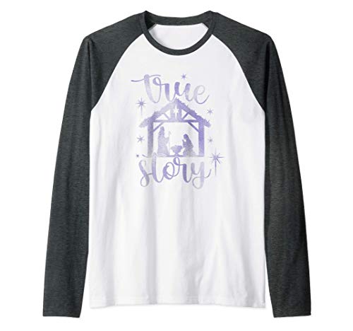 Natividad de Navidad religiosa de True Story Purple Ombre Camiseta Manga Raglan