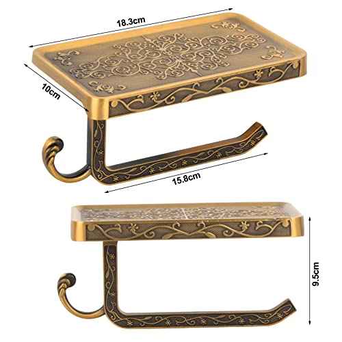 Natuce Portarrollos para Papel Higiénico, Portarrollos Papel Higiénico Latón, Portarrollos de Papel Higiénico con Estante, Montaje en Pared,con el Teléfono Móvil Estante de Almacenamiento