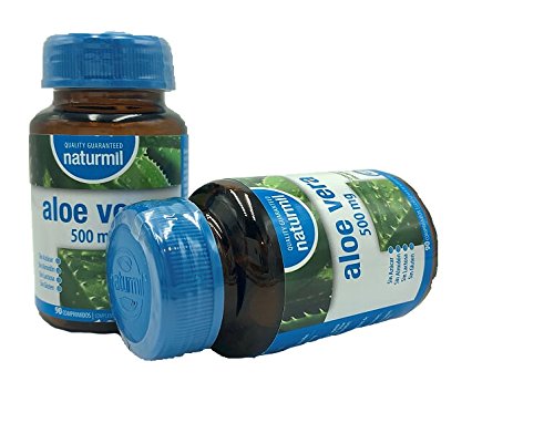 NATURMIL Aloe Vera 500 mg limpieza de colon, pack de (2 X 90) 180 comprimidos, para desintoxicar el organismo, para consumo diario, contra el estreñimiento limpiando los intestinos, efecto DETOX