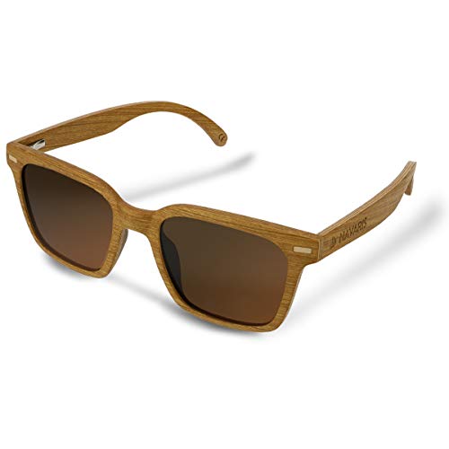 Navaris Gafas de sol de madera filtro UV - Marco de madera multicapa - Lentes polarizadas - Estuche de corcho - Gafas de sol retro unisex - Marrón