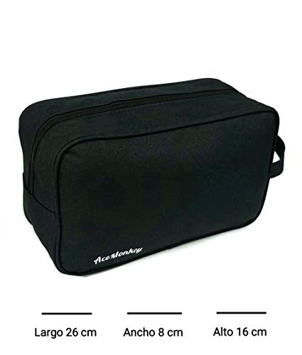 Neceser Bolsa de Aseo Hombre Diseño Premium Exclusivo Liso Tela Impermeable para Hombre Impermeable (Negro Puro)