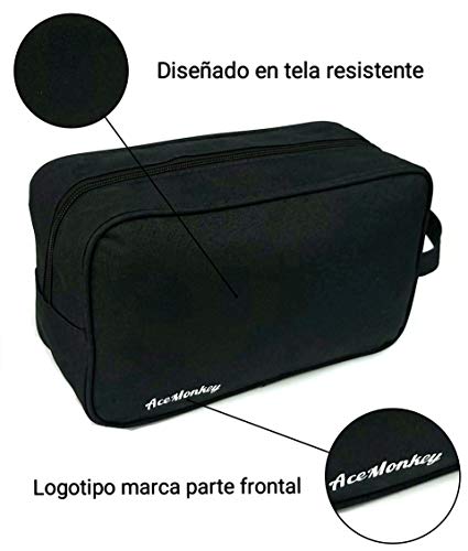 Neceser Bolsa de Aseo Hombre Diseño Premium Exclusivo Liso Tela Impermeable para Hombre Impermeable (Negro Puro)