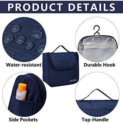 Neceser Hombres Mujeres, Kasgo Impermeable Bolsa de Aseo Bolso de Tocador Dopp Kit Estuche de Viaje para Maquillaje Bolsa de Cosmeticos Diario Bolsa de Lavado con Gancho Robusto Azul