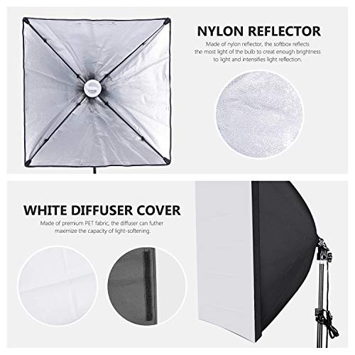 Neewer 700W Pro Fotografía Kit de Iluminación de Luz Softbox – 2 Packs 60×60 centímetros Softbox con Zócalo E27 para Retratos de Estudio Fotográfico, Fotos de Productos y Videos