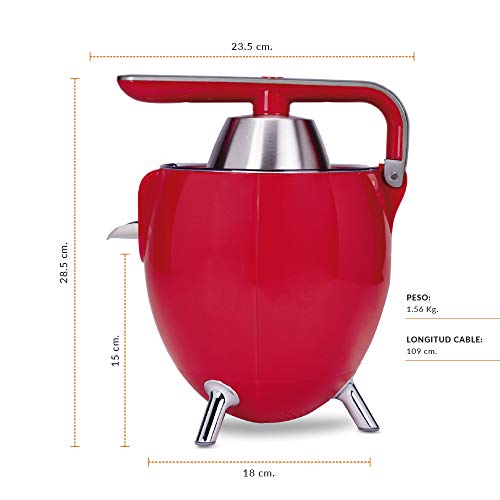 NEW CHEF - Exprimidor Zumo Eléctrico Juicer Classic Rojo para Naranjas y Cítricos, 300W con Doble Cono, Sist. Antigoteo y ON/OFF Automático. Máquina Exprimidora de Zumo Desmontable y de Fácil Limpieza