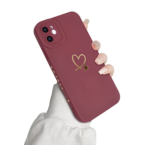 Newseego Funda Compatible con iPhone 11, Fashion Gold Love-Heart Patrón Diseño Flexible Suave Silicona Líquida Funda Protectora a Prueba de Golpes con Lente Todo Incluido para iPhone 11