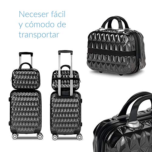 NEWTECK - Juegos de Maletas de 4 Ruedas Prisma Carbon 2pzs (55/65cm) + Neceser, ABS+Policarbonato, Cierre TSA Integrado y Práctico Interior. Set de Maletas de Viaje Rígidas, Resistentes y Ligeras