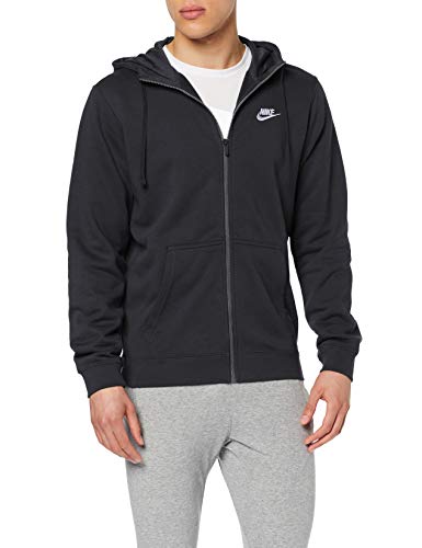 NIKE Club Hoodie Ft Sudadera con Capucha y Cremallera Completa, Hombre, Negro (Black/Black/White), M