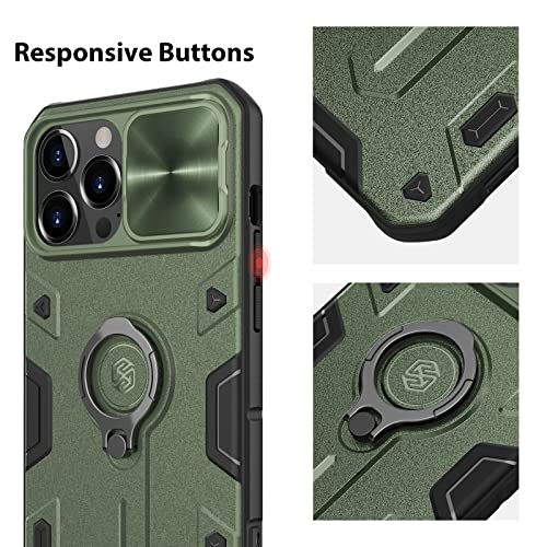 Nillkin CamShield Armor Funda para iPhone 13 Pro MAX, Carcasa para Teléfono con Protección para cámara y Soporte para Anillo, iPhone 13 Pro MAX Case Anticaídas y a Prueba de Golpes - Verde