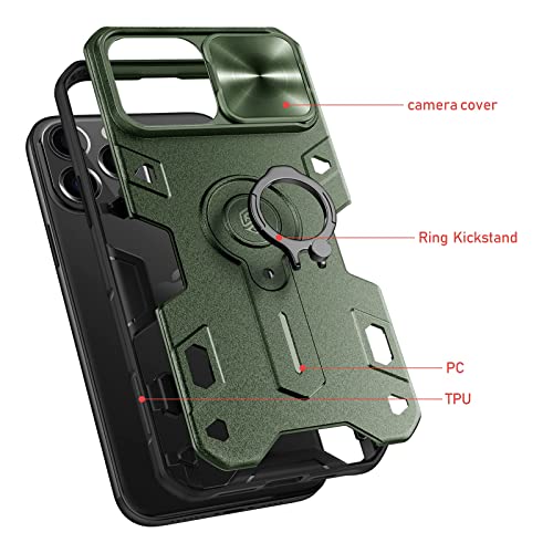 Nillkin CamShield Armor Funda para iPhone 13 Pro MAX, Carcasa para Teléfono con Protección para cámara y Soporte para Anillo, iPhone 13 Pro MAX Case Anticaídas y a Prueba de Golpes - Verde