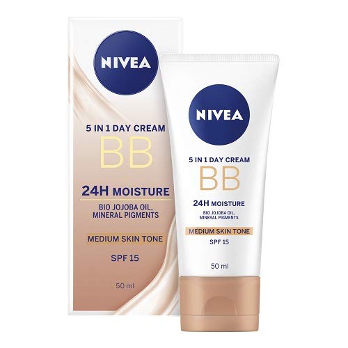 NIVEA Diarios Esenciales BB Cream 5-en-1 Beautifying Crema hidratante con SPF 10, medio a oscuro 50 ml - Paquete de 3