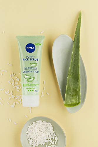 NIVEA Exfoliante orgánico de aloe vera y arroz - arroz natural 100% orgánico para pieles normales y mixtas exfoliante facial sin microplástico, alta intensidad de exfoliación [2 x 75 ml]