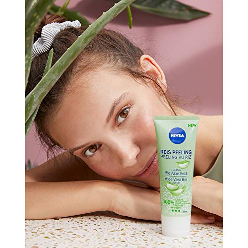 NIVEA Exfoliante orgánico de aloe vera y arroz - arroz natural 100% orgánico para pieles normales y mixtas exfoliante facial sin microplástico, alta intensidad de exfoliación [2 x 75 ml]