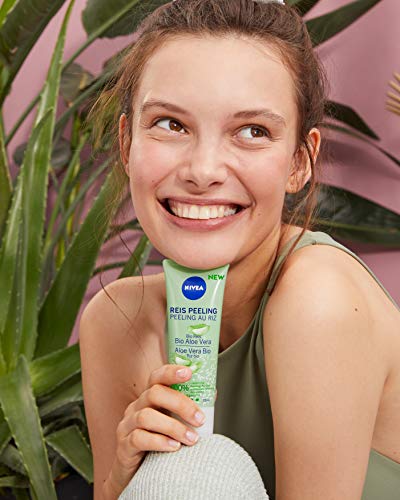 NIVEA Exfoliante orgánico de aloe vera y arroz - arroz natural 100% orgánico para pieles normales y mixtas exfoliante facial sin microplástico, alta intensidad de exfoliación [2 x 75 ml]