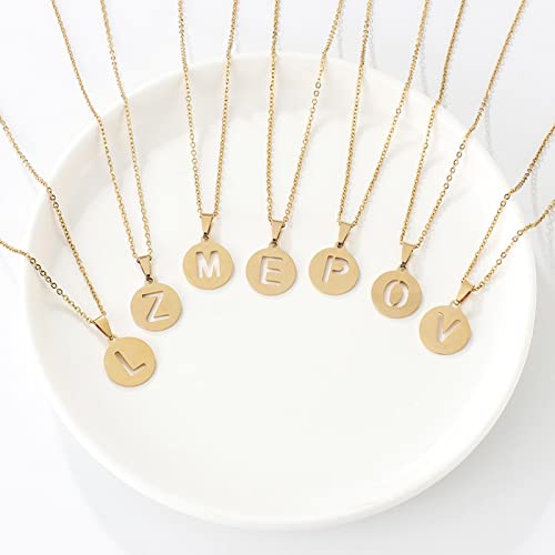 Nombre de la letra inicial Collar con colgante hueco Alfabeto de acero inoxidable 26 A-Z Cadena de clavícula de oro de la suerte Regalos de joyería para mujeres Niñas Parejas Estudiantes Amigos