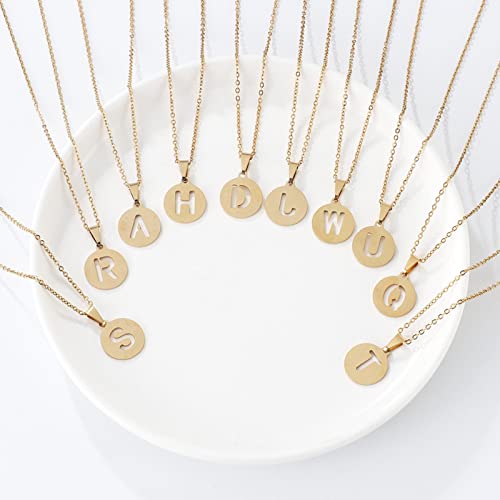 Nombre de la letra inicial Collar con colgante hueco Alfabeto de acero inoxidable 26 A-Z Cadena de clavícula de oro de la suerte Regalos de joyería para mujeres Niñas Parejas Estudiantes Amigos