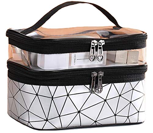 NOVAGO Bolsa de Aseo Tocador Vanity Especialmente concebido para los Viajes, el Maquillaje y artículos de higiene Personal - Tela laminada. sólida e Impermeable (Plata)