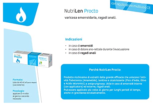 NutriLen Procto, 80ml - Crema natural para hemorroides varicosas, fisuras anales - Con hamamelis, árbol de té, ácido hialurónico, aceituna y higo chumbo - Aplicador incluido - Nutrileya