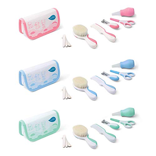 Nuvita 1136 - Set Para el Cuidado del Bebé – Estuche Para Cuidados e Higiene del Bebé - Kit para Uñas y Cabello - Aspirador Nasal – Ideal para Viajes – Libre de BPA – Marca Europea(Verde)