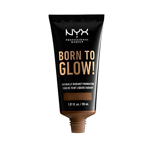 NYX Professional Makeup Base de Maquillaje Born to Glow Radiant Foundation, Acabado Radiante, Cobertura Media Modulable, Fórmula Vegana, Tono: Cocoa