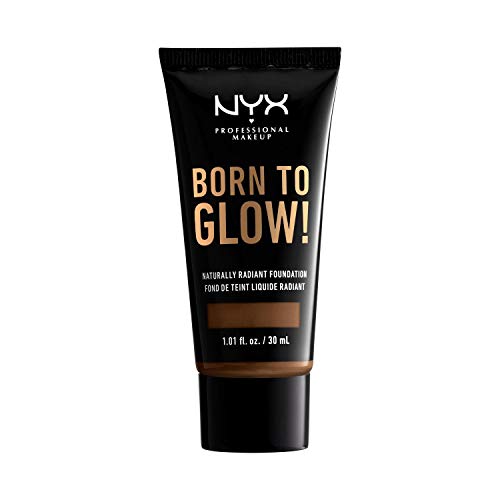 NYX Professional Makeup Base de Maquillaje Born to Glow Radiant Foundation, Acabado Radiante, Cobertura Media Modulable, Fórmula Vegana, Tono: Cocoa