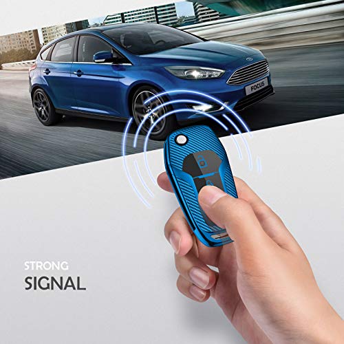 OATSBASF Funda para Llave Ford,Cover Carcasa de TPU Silicona para Ford, Mondeo, Fiesta, Focus, Galaxy, Mustang, Kuga, Fusion Protección Llaveros Mando a Distancia（Azul-Raya）