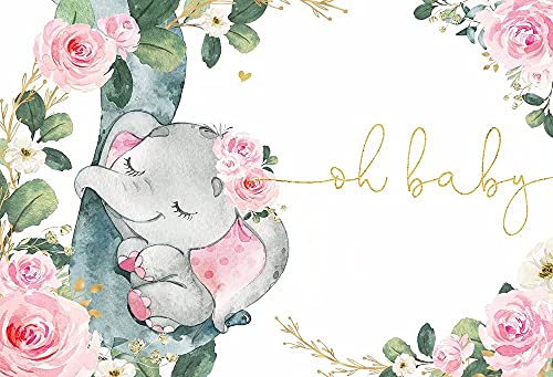 oh baby shower Pink Girl Elefante telón de fondo Blush Floral Roses Jungle Wild One Greenery Bebé Niña Babyshower Fiesta Decoración Escena Setter Fondo Banner