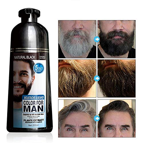 Olivine Champú de Tinte de Barba Permanente para Hombres EliminacióN de Tinte de Barba Pelo de Barba Gris Blanco Champú de Barba para Hombres 200 ML