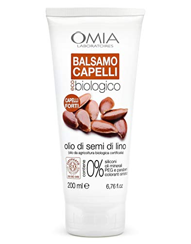 Omia Acondicionador para el cabello ecológico con aceite de semillas de lino, crema para cabellos frágiles, acción reestructurante y fortificante, dermatológicamente probado, sin SLES ni PEG, 200 ml