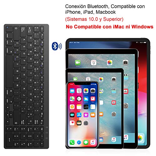 OMOTON Teclado Inalámbribo Compatible con iPad/iPad Pro/iPad Air/iPad Mini/iPhone y Todas Sistemas de iOS/iPadOS, con Teclado Numérico, Teclado en Español,