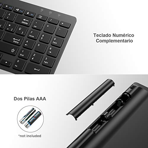 OMOTON Teclado Inalámbribo Compatible con iPad/iPad Pro/iPad Air/iPad Mini/iPhone y Todas Sistemas de iOS/iPadOS, con Teclado Numérico, Teclado en Español,