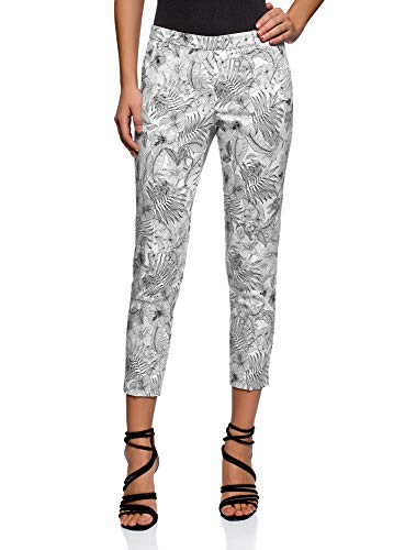 oodji Collection Mujer Pantalones de Algodón Estrechos, Blanco, ES 36 / XS