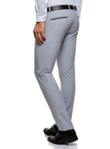 oodji Ultra Hombre Pantalones Slim con Pinzas, Azul, 42