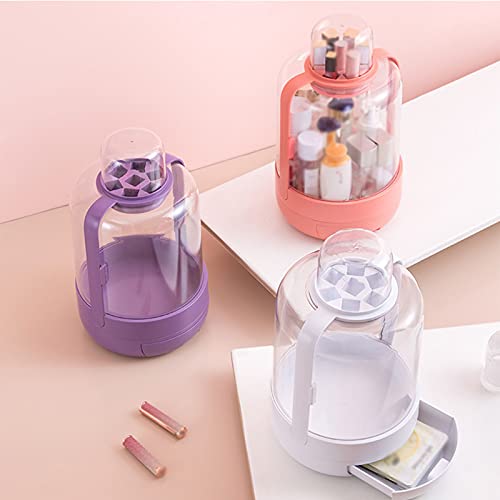 Organizador de maquillaje, estante redondo para cosméticos Organizador de maquillaje con cajones, espejo LED de alta definición, caja de almacenamiento de cosméticos de gran capacidad imperm