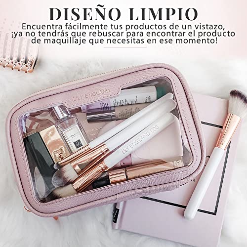 Organizador Maquillaje para Playa – Neceser Transparente para Aeropuerto – Bolsa Maquillaje y Cosméticos – Rosa, Lily England