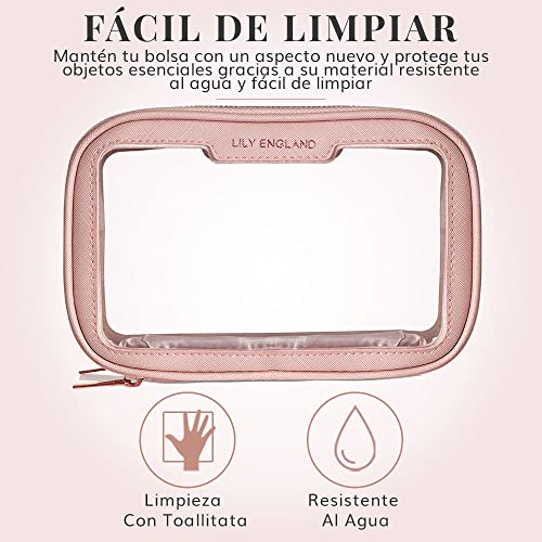 Organizador Maquillaje para Playa – Neceser Transparente para Aeropuerto – Bolsa Maquillaje y Cosméticos – Rosa, Lily England