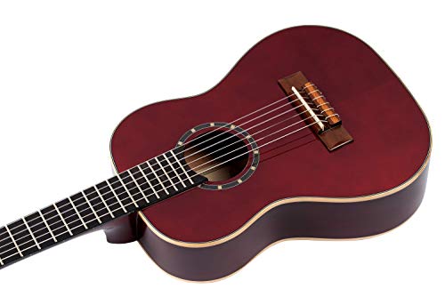 Ortega R121-3/4WR - Guitarra clásica, abeto y caoba, tamaño 3/4, color rojo