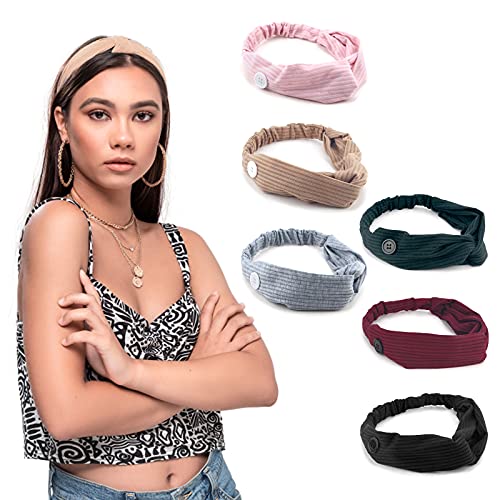 Ossky 6 piezas Diadema mujer,Turbantes para mujer,Diadema con botones,Cintas para El Pelo Niñas,Elástica Banda para Mujer,Cabello Lindos Accesorios para Enfermeras Doctores