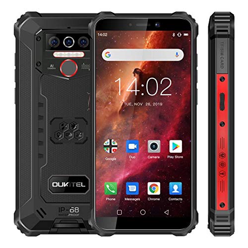 OUKITEL WP5 Telefono Movil Antigolpes, Batería Grande de 8000 mAh Móvil Resistente, 5.5 Pulgadas,Cámara Triple, Android 10 Smartphone 4GB RAM + 32GB ROM,con 4 Linternas LED Súper Brillantes-Rojo