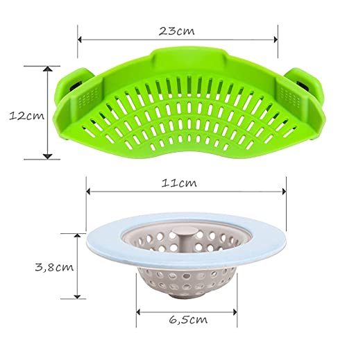 Pack 2 piezas. Escurridor pasta y colador fregadero. Colador de cocina de diseño universal y duraderos, Productos de silicona 100% de grado alimenticio.