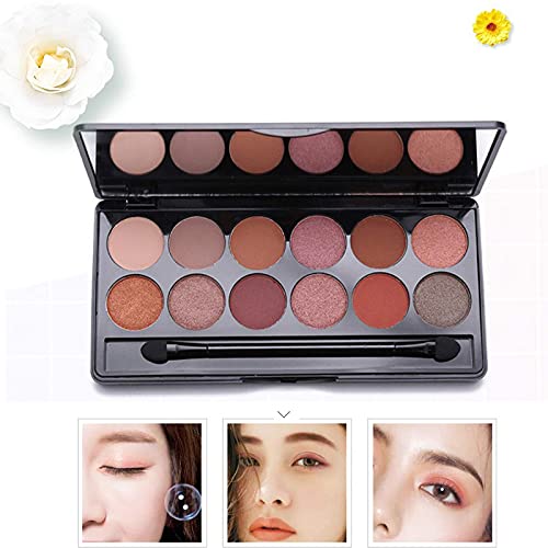 Paleta Profesional de 12 Sombras de Ojos Shimmers y Paletas de Eyeshadow Palette Desnudas Mate Paleta de Maquillaje Resistente al Sudor Impermeable de Larga Duración