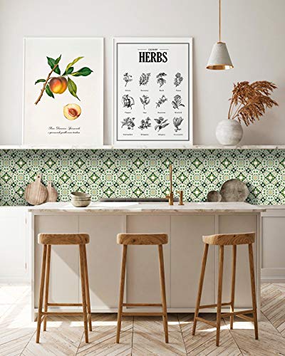 Panorama Azulejos Adhesivos Cocina Baño Pack de 8 Cenefas de Baldosas de 100x10 cm Hidráulica Tipo Oriental Verde - Vinilos Cocina Azulejos - Revestimiento de Paredes - Cenefas Azulejos Adhesivas