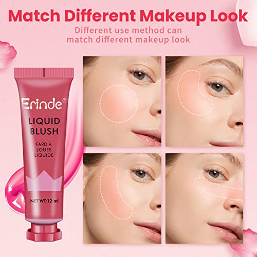 【Paquete de 3】 Erinde Maquillaje Líquido de Beso Ligero Sensación Transpirable, Purpura, Color de Color Natural, Acabado Dewy Liquid Blusher Color.Set Un #1#2#3)