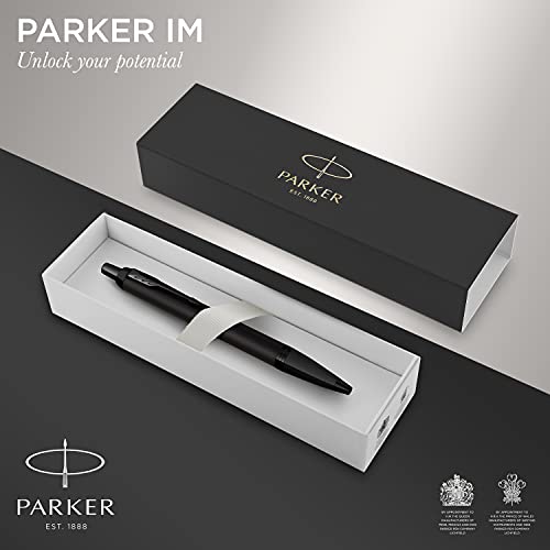 Parker IM bolígrafo | Negro mate con adornos negros | Punta mediana con recambio de tinta azul | Estuche de regalo