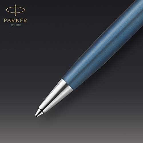 PARKER Sonnet Bolígrafo | Premium metal y lacado azul con acabado cromado | Punta mediana con recarga de tinta negra | Caja de regalo